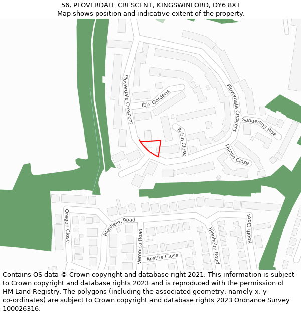 56, PLOVERDALE CRESCENT, KINGSWINFORD, DY6 8XT: Location map and indicative extent of plot