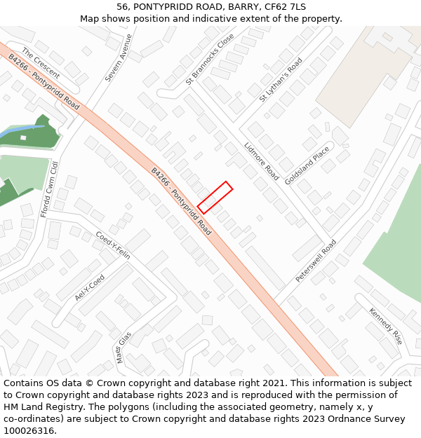 56, PONTYPRIDD ROAD, BARRY, CF62 7LS: Location map and indicative extent of plot