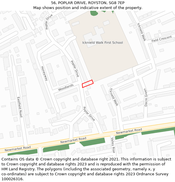 56, POPLAR DRIVE, ROYSTON, SG8 7EP: Location map and indicative extent of plot