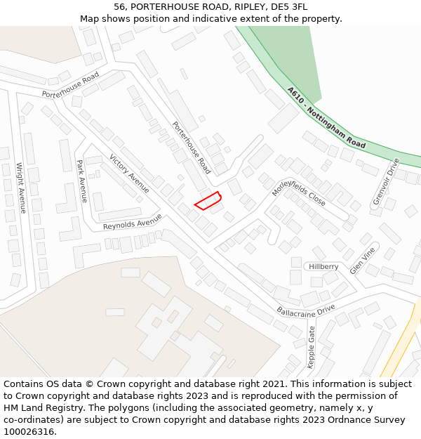 56, PORTERHOUSE ROAD, RIPLEY, DE5 3FL: Location map and indicative extent of plot