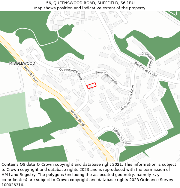 56, QUEENSWOOD ROAD, SHEFFIELD, S6 1RU: Location map and indicative extent of plot
