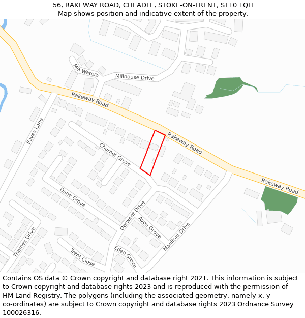 56, RAKEWAY ROAD, CHEADLE, STOKE-ON-TRENT, ST10 1QH: Location map and indicative extent of plot