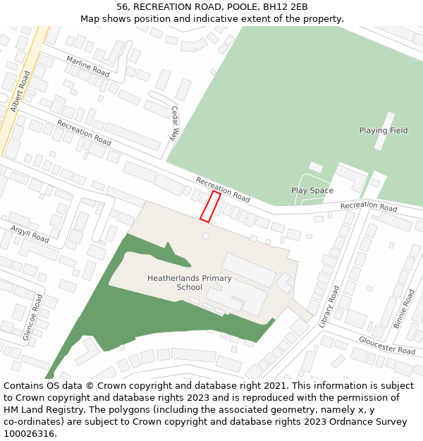 56, RECREATION ROAD, POOLE, BH12 2EB: Location map and indicative extent of plot