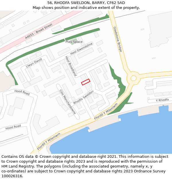 56, RHODFA SWELDON, BARRY, CF62 5AD: Location map and indicative extent of plot