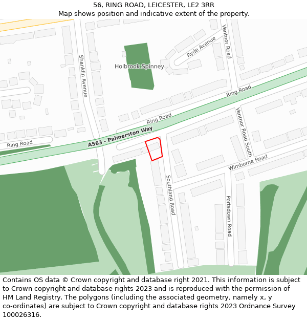 56, RING ROAD, LEICESTER, LE2 3RR: Location map and indicative extent of plot