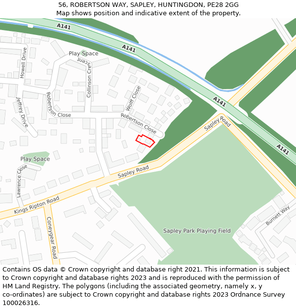 56, ROBERTSON WAY, SAPLEY, HUNTINGDON, PE28 2GG: Location map and indicative extent of plot