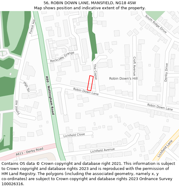 56, ROBIN DOWN LANE, MANSFIELD, NG18 4SW: Location map and indicative extent of plot