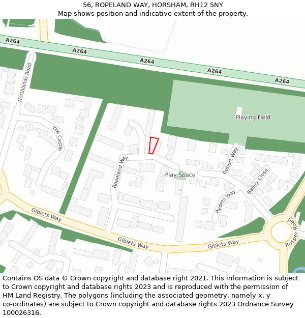 56, ROPELAND WAY, HORSHAM, RH12 5NY: Location map and indicative extent of plot