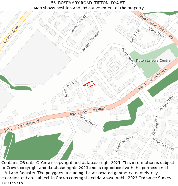 56, ROSEMARY ROAD, TIPTON, DY4 8TH: Location map and indicative extent of plot