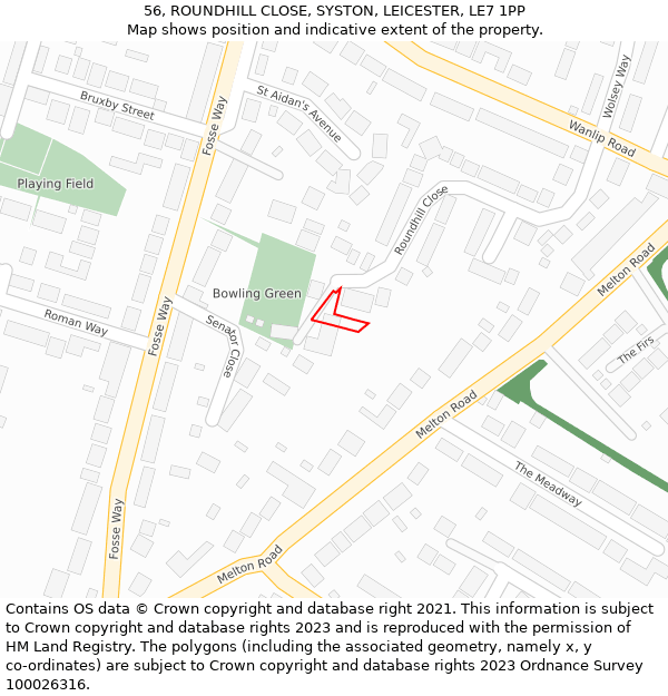 56, ROUNDHILL CLOSE, SYSTON, LEICESTER, LE7 1PP: Location map and indicative extent of plot