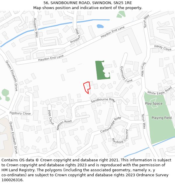 56, SANDBOURNE ROAD, SWINDON, SN25 1RE: Location map and indicative extent of plot