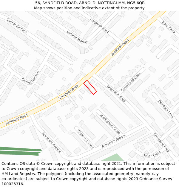 56, SANDFIELD ROAD, ARNOLD, NOTTINGHAM, NG5 6QB: Location map and indicative extent of plot