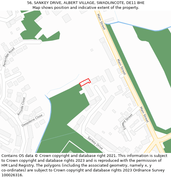 56, SANKEY DRIVE, ALBERT VILLAGE, SWADLINCOTE, DE11 8HE: Location map and indicative extent of plot