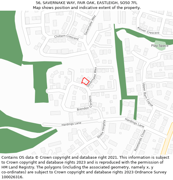 56, SAVERNAKE WAY, FAIR OAK, EASTLEIGH, SO50 7FL: Location map and indicative extent of plot