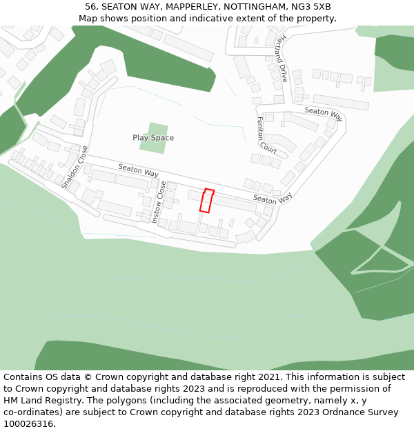 56, SEATON WAY, MAPPERLEY, NOTTINGHAM, NG3 5XB: Location map and indicative extent of plot