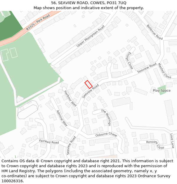 56, SEAVIEW ROAD, COWES, PO31 7UQ: Location map and indicative extent of plot