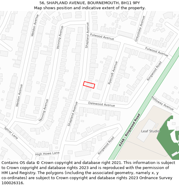 56, SHAPLAND AVENUE, BOURNEMOUTH, BH11 9PY: Location map and indicative extent of plot