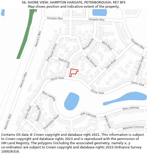 56, SHORE VIEW, HAMPTON HARGATE, PETERBOROUGH, PE7 8FS: Location map and indicative extent of plot