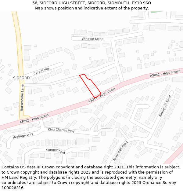 56, SIDFORD HIGH STREET, SIDFORD, SIDMOUTH, EX10 9SQ: Location map and indicative extent of plot