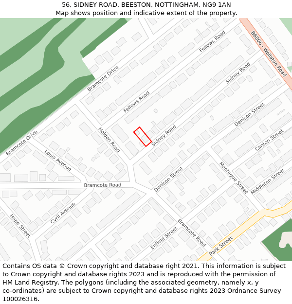 56, SIDNEY ROAD, BEESTON, NOTTINGHAM, NG9 1AN: Location map and indicative extent of plot