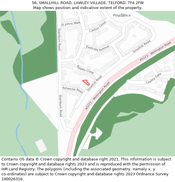 56, SMALLHILL ROAD, LAWLEY VILLAGE, TELFORD, TF4 2FW: Location map and indicative extent of plot