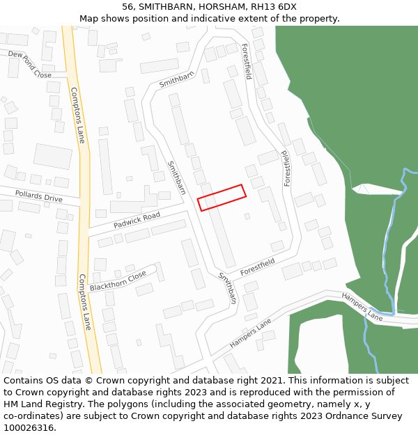 56, SMITHBARN, HORSHAM, RH13 6DX: Location map and indicative extent of plot