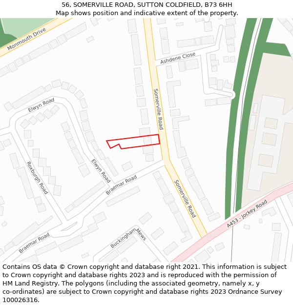 56, SOMERVILLE ROAD, SUTTON COLDFIELD, B73 6HH: Location map and indicative extent of plot