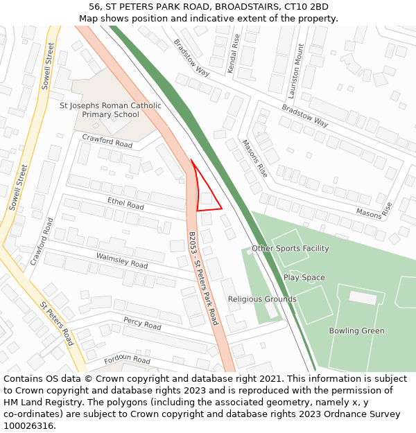 56, ST PETERS PARK ROAD, BROADSTAIRS, CT10 2BD: Location map and indicative extent of plot