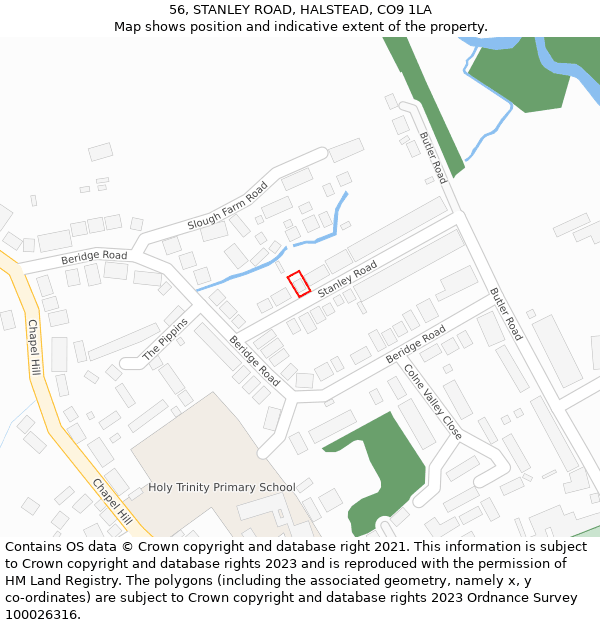 56, STANLEY ROAD, HALSTEAD, CO9 1LA: Location map and indicative extent of plot