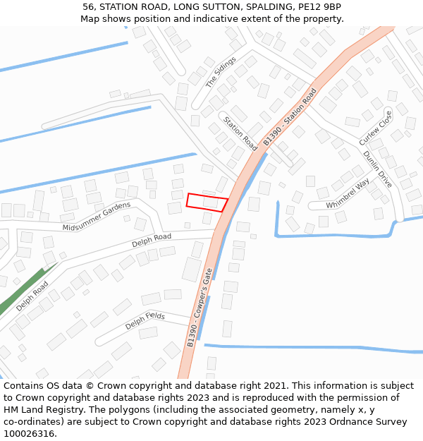 56, STATION ROAD, LONG SUTTON, SPALDING, PE12 9BP: Location map and indicative extent of plot