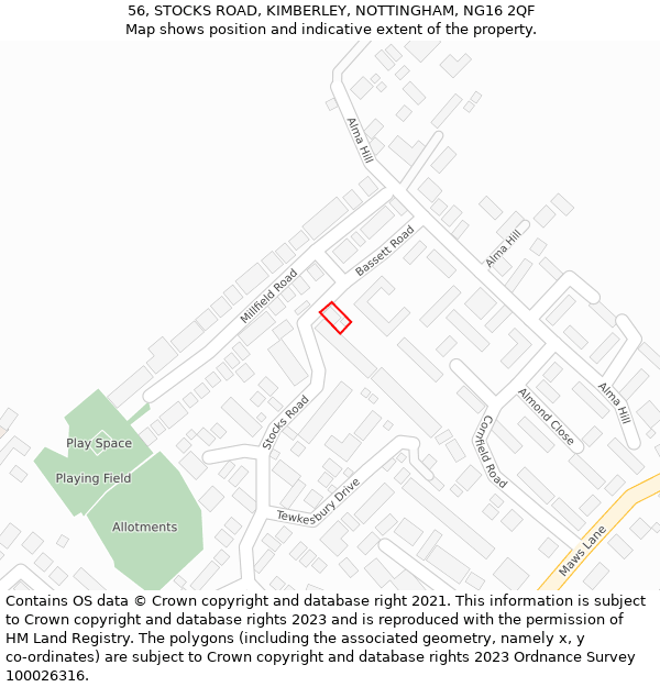 56, STOCKS ROAD, KIMBERLEY, NOTTINGHAM, NG16 2QF: Location map and indicative extent of plot