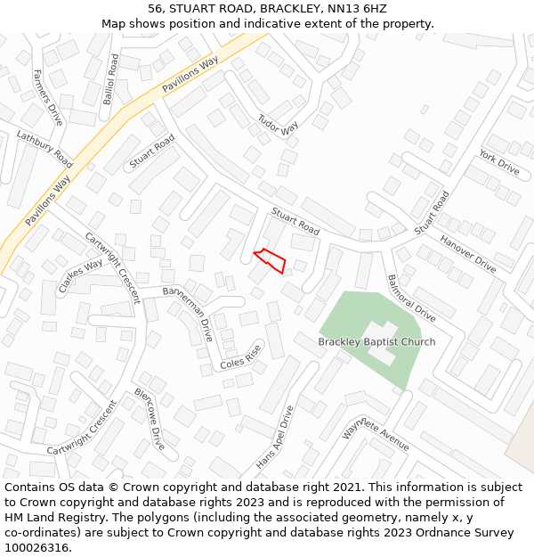 56, STUART ROAD, BRACKLEY, NN13 6HZ: Location map and indicative extent of plot