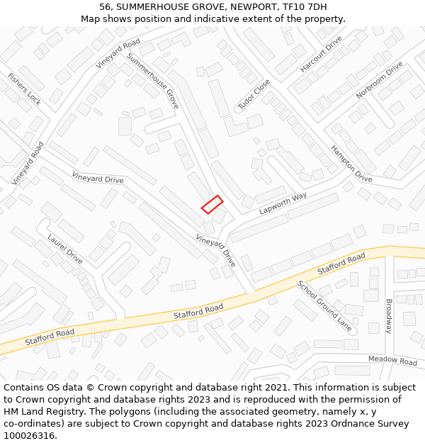 56, SUMMERHOUSE GROVE, NEWPORT, TF10 7DH: Location map and indicative extent of plot