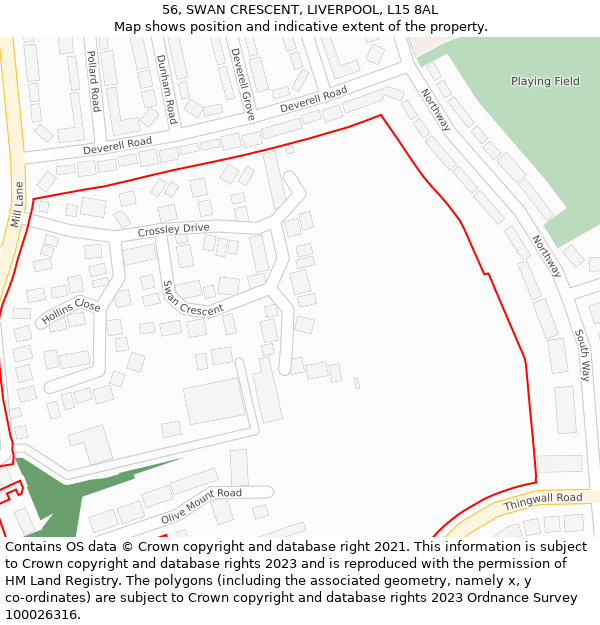 56, SWAN CRESCENT, LIVERPOOL, L15 8AL: Location map and indicative extent of plot