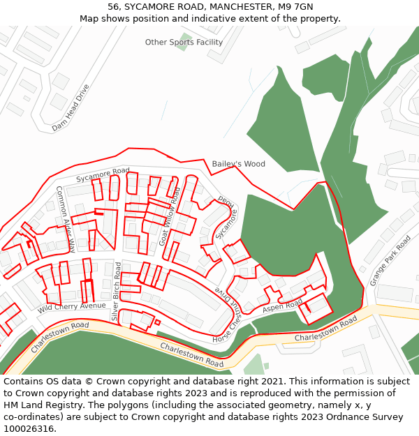 56, SYCAMORE ROAD, MANCHESTER, M9 7GN: Location map and indicative extent of plot