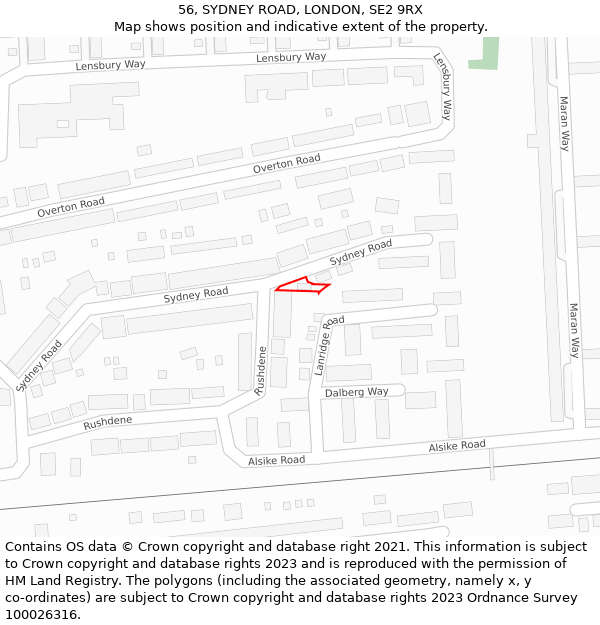 56, SYDNEY ROAD, LONDON, SE2 9RX: Location map and indicative extent of plot