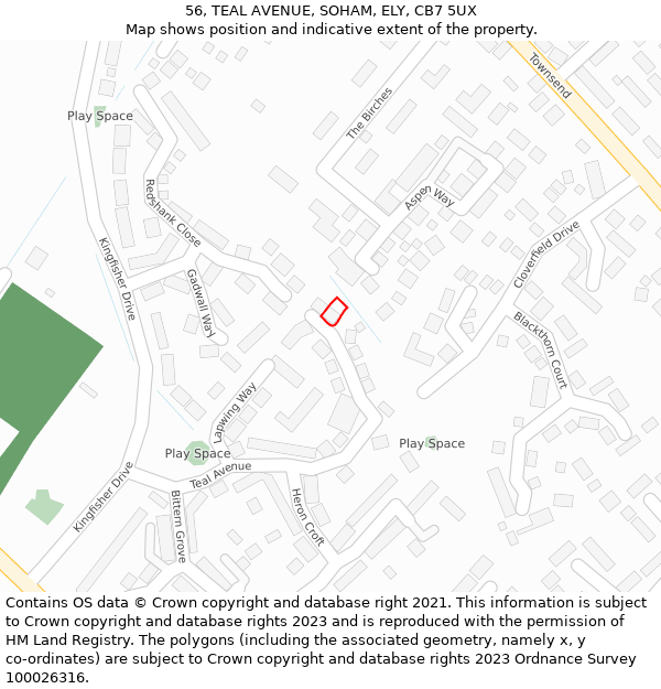 56, TEAL AVENUE, SOHAM, ELY, CB7 5UX: Location map and indicative extent of plot