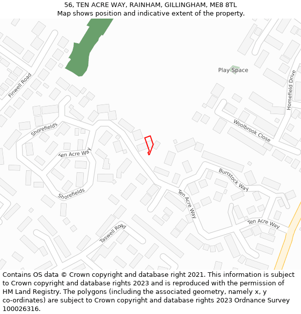 56, TEN ACRE WAY, RAINHAM, GILLINGHAM, ME8 8TL: Location map and indicative extent of plot