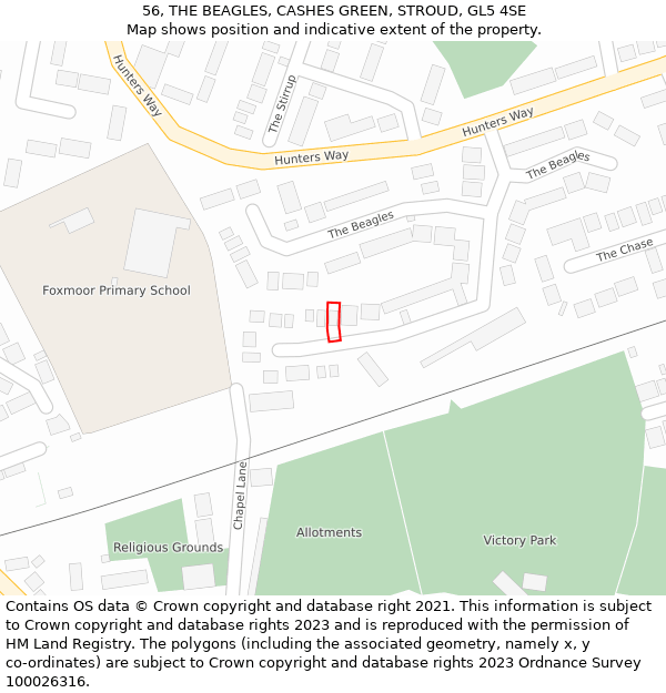 56, THE BEAGLES, CASHES GREEN, STROUD, GL5 4SE: Location map and indicative extent of plot