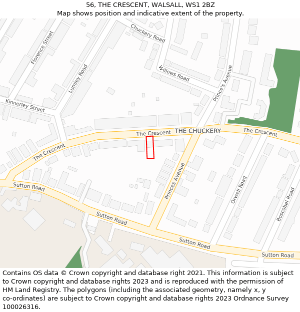 56, THE CRESCENT, WALSALL, WS1 2BZ: Location map and indicative extent of plot