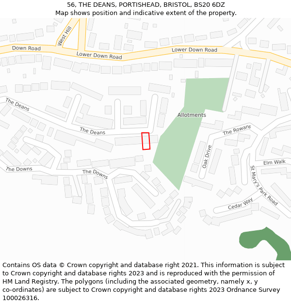 56, THE DEANS, PORTISHEAD, BRISTOL, BS20 6DZ: Location map and indicative extent of plot