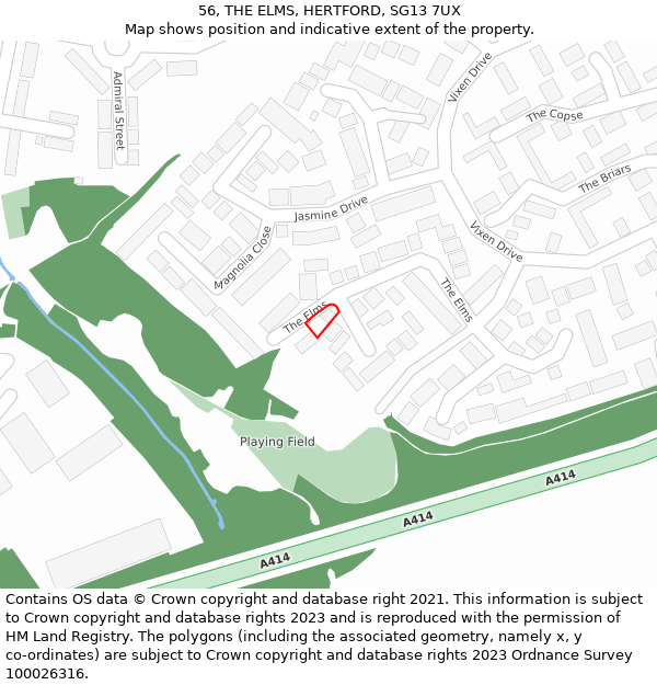 56, THE ELMS, HERTFORD, SG13 7UX: Location map and indicative extent of plot