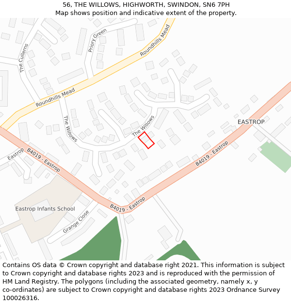 56, THE WILLOWS, HIGHWORTH, SWINDON, SN6 7PH: Location map and indicative extent of plot