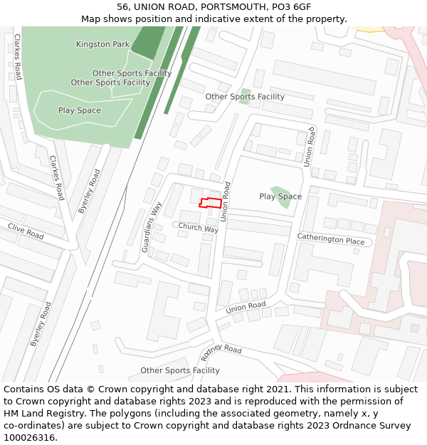 56, UNION ROAD, PORTSMOUTH, PO3 6GF: Location map and indicative extent of plot