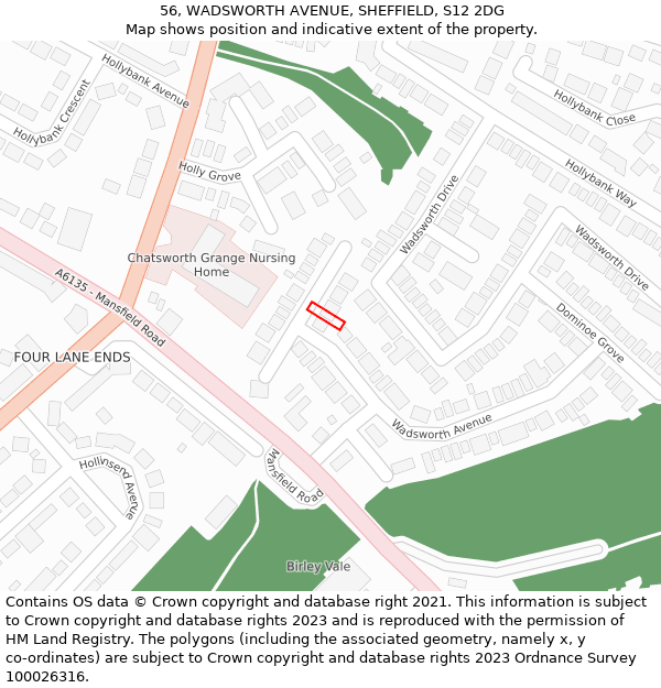 56, WADSWORTH AVENUE, SHEFFIELD, S12 2DG: Location map and indicative extent of plot