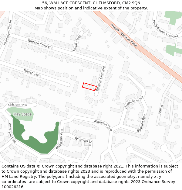 56, WALLACE CRESCENT, CHELMSFORD, CM2 9QN: Location map and indicative extent of plot