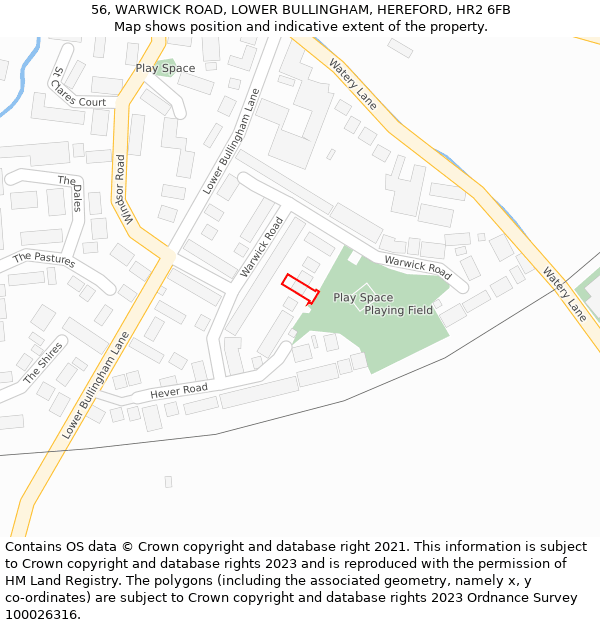 56, WARWICK ROAD, LOWER BULLINGHAM, HEREFORD, HR2 6FB: Location map and indicative extent of plot