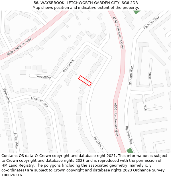 56, WAYSBROOK, LETCHWORTH GARDEN CITY, SG6 2DR: Location map and indicative extent of plot