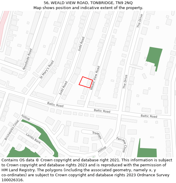 56, WEALD VIEW ROAD, TONBRIDGE, TN9 2NQ: Location map and indicative extent of plot