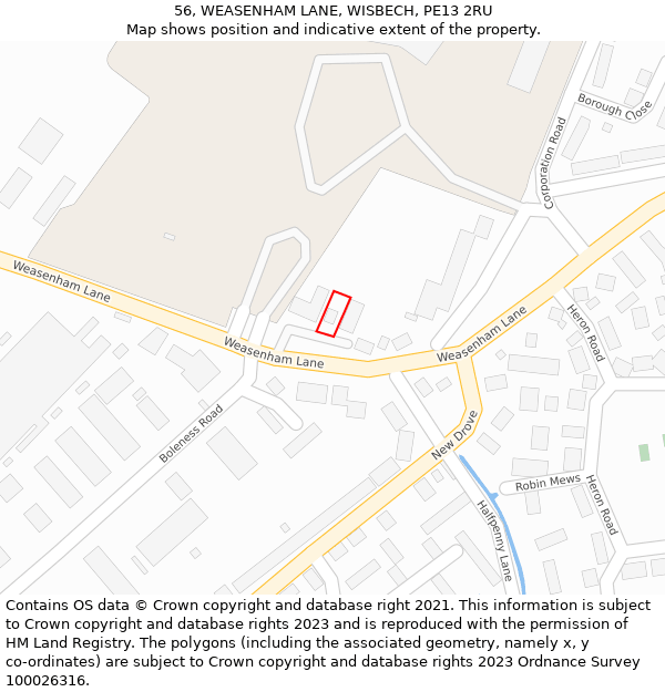 56, WEASENHAM LANE, WISBECH, PE13 2RU: Location map and indicative extent of plot